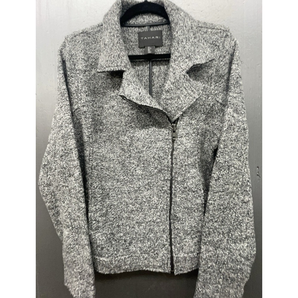 Tahari Gray Tweed Moto Jacket